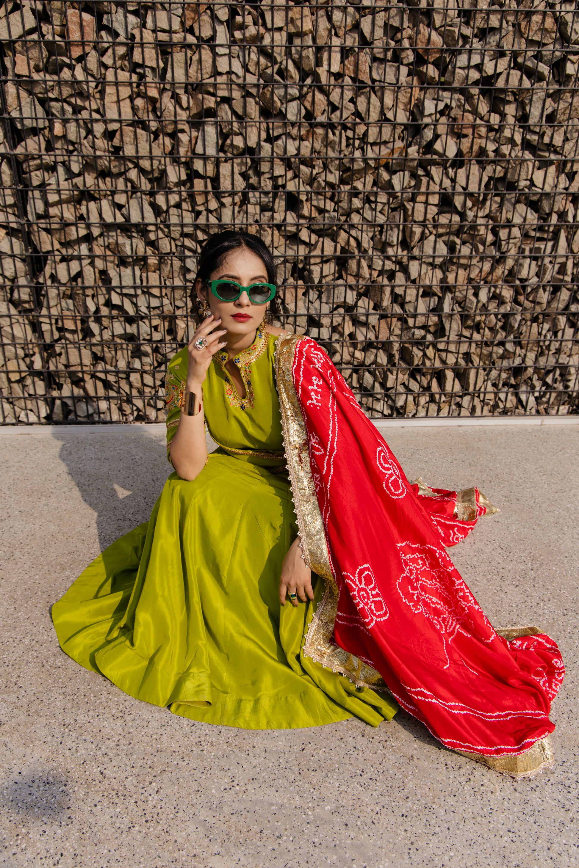 Parrot green Anarkali