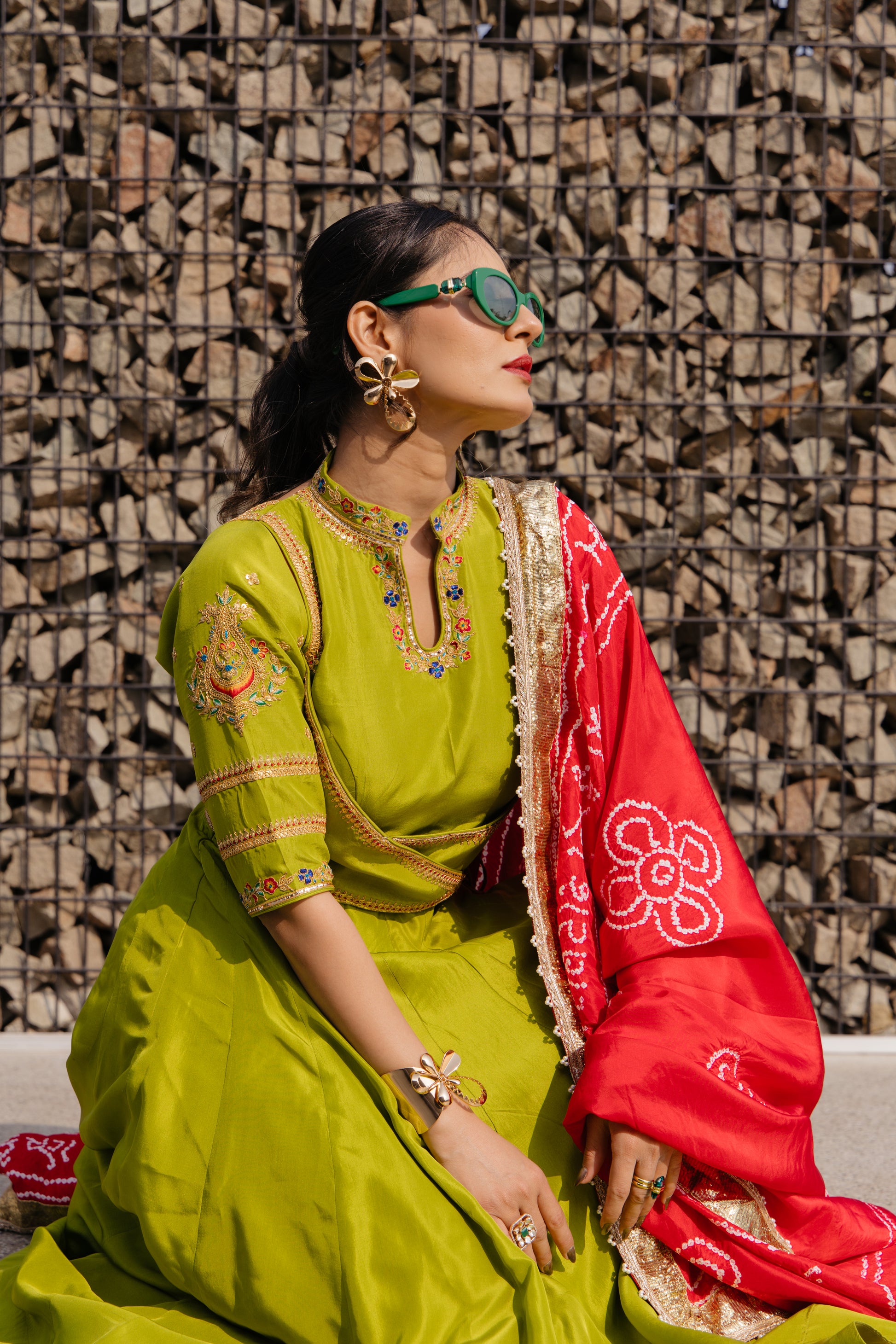 Parrot green Anarkali