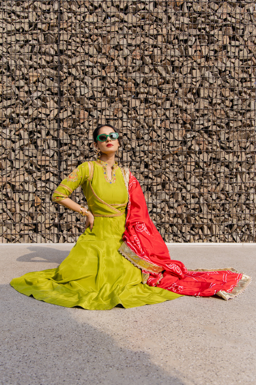 Parrot green Anarkali