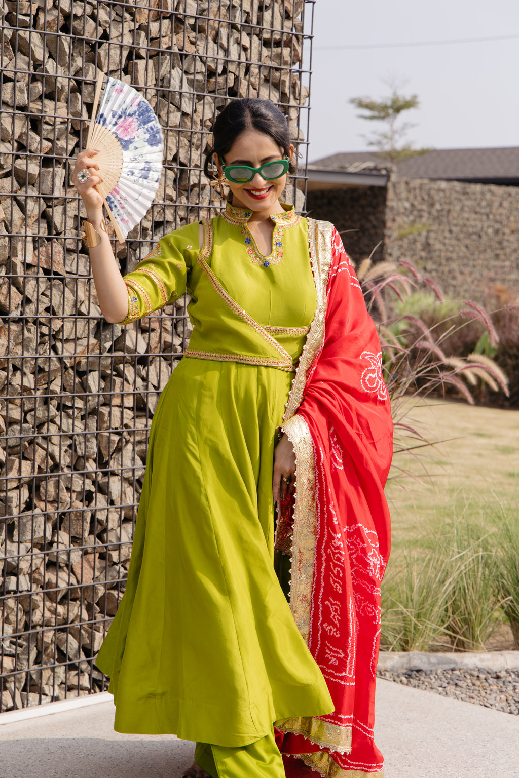 Parrot green Anarkali